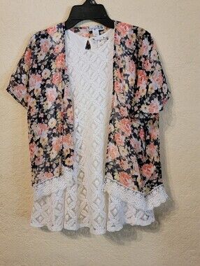 Knit Works Girls Lace Dress with Floral Kimono Sz 7